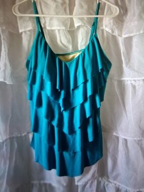 Teal Ruffle Swim Camisole with Adjustable Spaghetti Straps